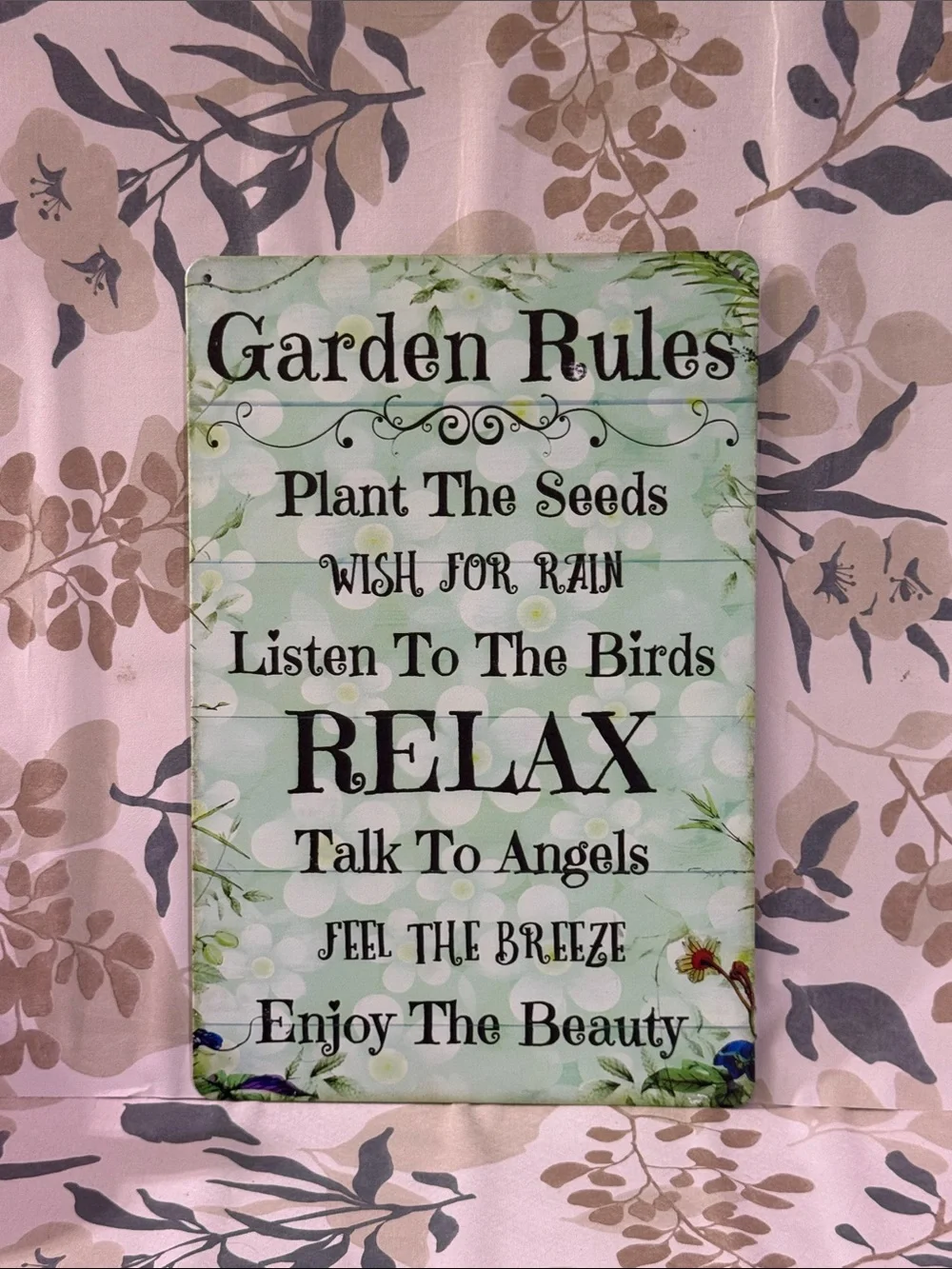 Garden Rules Wall Sign - Mint Green Relaxing Decor